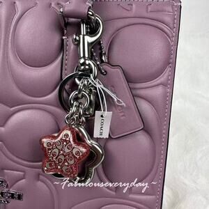 Coach Star Bag Charm Keychain Fob CW489 Silver / Pink Petal NWT